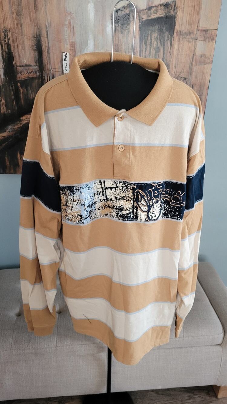 Pepe Jeans London PJL Mens 2XL Rugby Polo Shirt Striped Long Sleeve Y2K